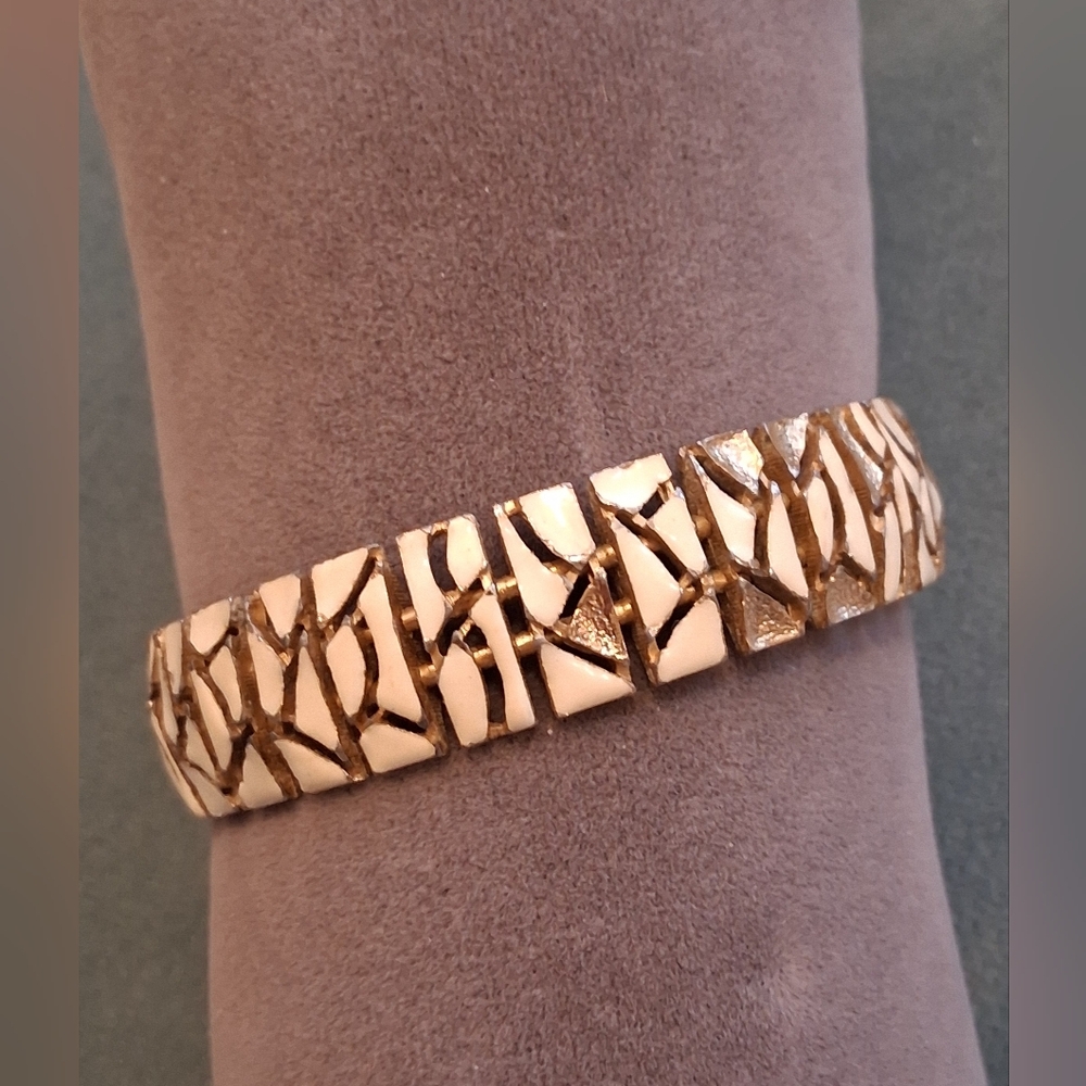 Cream/ Gold  Enameled Cuff Bracelet